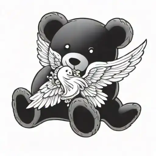 teddy bear with angel wings tattoo design idea