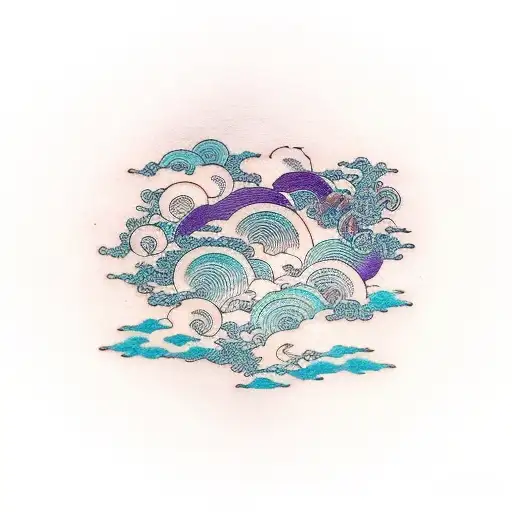 Japanese clouds in women's chest tattoo design idea