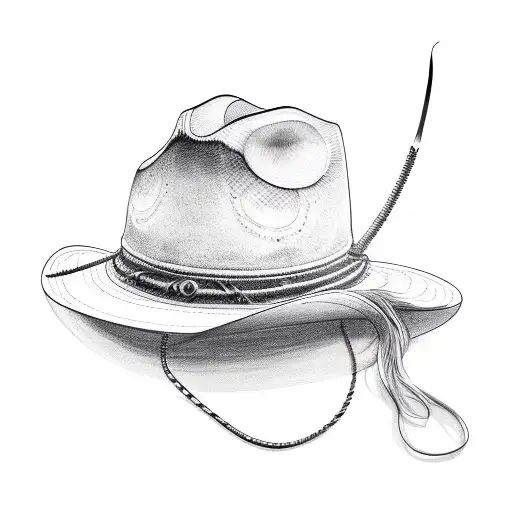 Sketch Cowboy Hat With A Fish Hook Around It Tattoo Idea - BlackInk AI