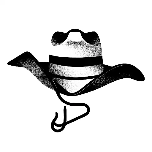 Cowboy hat (frontal) around which a fishing line with a hook is wrapped  tattoo design idea