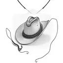 Cowboy hat (frontal) through which a fishing hook with the fishing line passes through the brim of the hat tattoo design idea