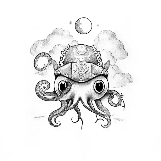 squid with sky and clouds tattoo design idea
