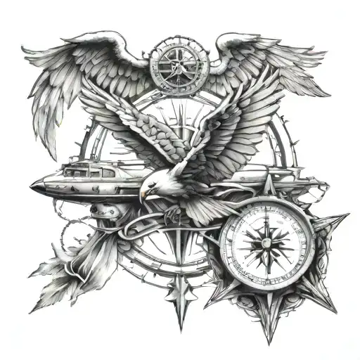 naval aviator wings and compass rose tattoo design idea