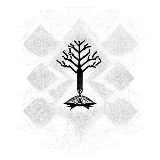 tree with dna, evil buddha and geometrical style dark tattoo sleeve tattoo design idea