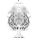 tree with dna in the trunk , evil buddha and geometrical style dark tattoo sleeve tattoo design idea