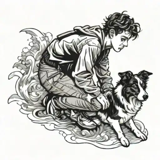 A 16-year-old boy with his border collie dog tattoo design idea