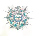 A tambourine with a snowflake and a sun tattoo design idea