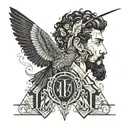 marcus aurelius face and hummingbird hovering and breast cancer ribbon with LMS initials tattoo design idea