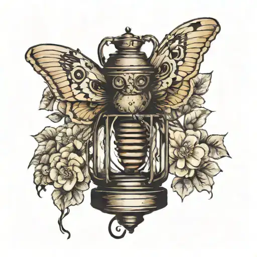 A tattoo with a death moth inside an old rusty lantern tattoo design idea