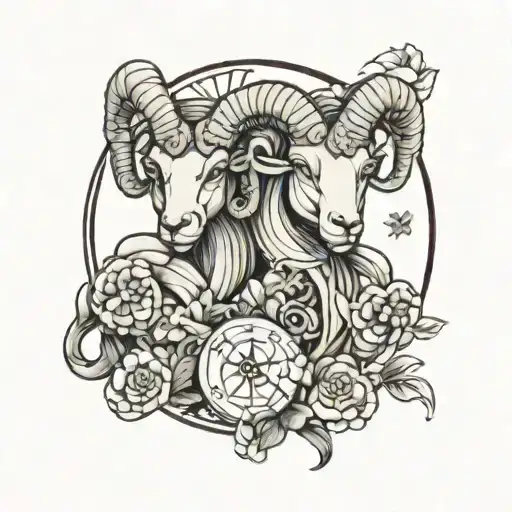 aries intertwined with pices zodiac sign tattoo design idea