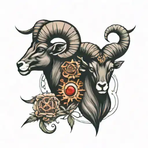 aries and pices zodiac signs tattoo design idea