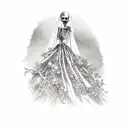 skeleton woman in wedding dress and veil stuck in dead tree trunk tattoo design idea