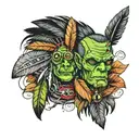 native Frankenstein feathers    tattoo design idea