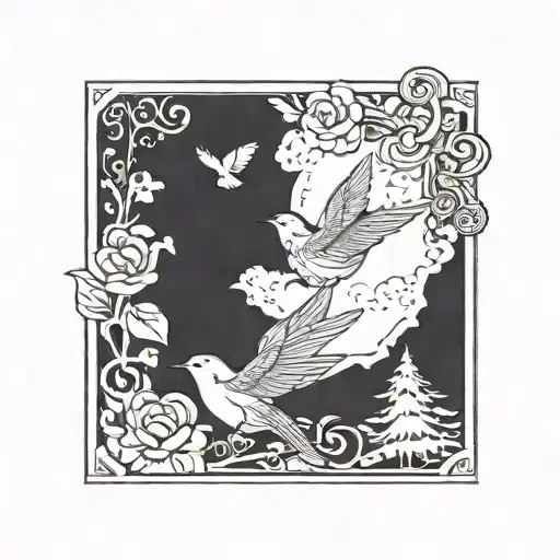 small, mountain blue birds flying  tattoo design idea