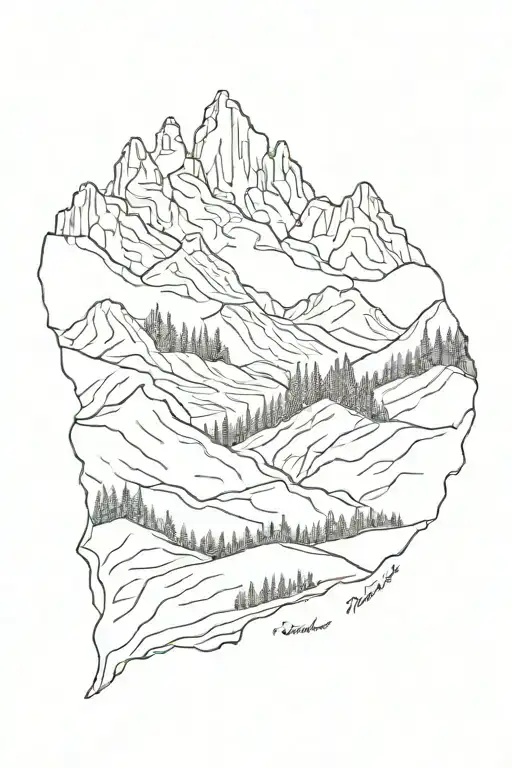 Sawtooth mountain range in Idaho state outline tattoo design idea