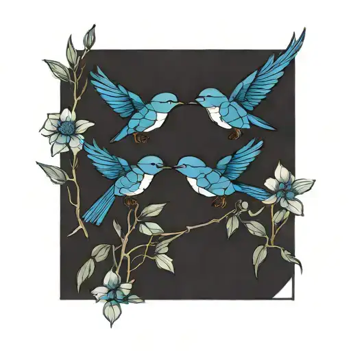 mountain blue birds flying and small wild prairie rose intertwined with the rocky mountains or lake in the background  tattoo design idea