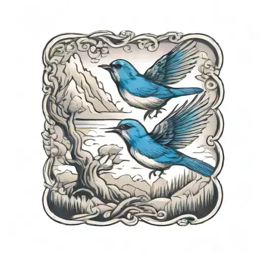 small, mountain blue birds flying  tattoo design idea