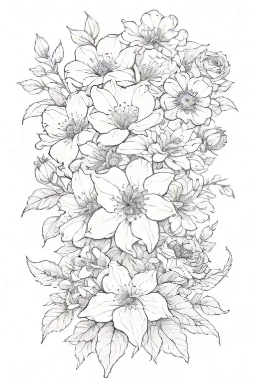 September, October, January and May birth flower bouquet  tattoo design idea
