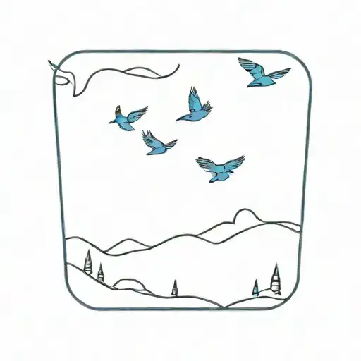small, mountain blue birds flying  tattoo design idea