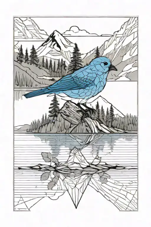 Payette lake in Idaho with a small mountain blue bird in the background  tattoo design idea