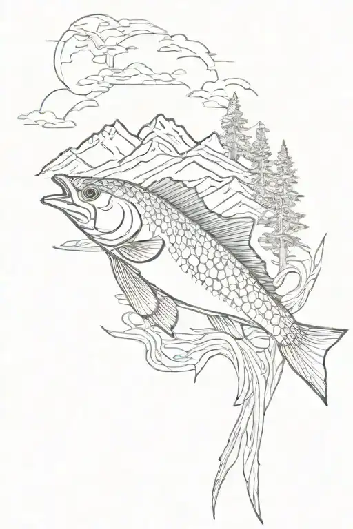 Redfish lake in Idaho with a mountain blue bird tattoo design idea