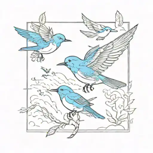 small, mountain blue birds flying  tattoo design idea
