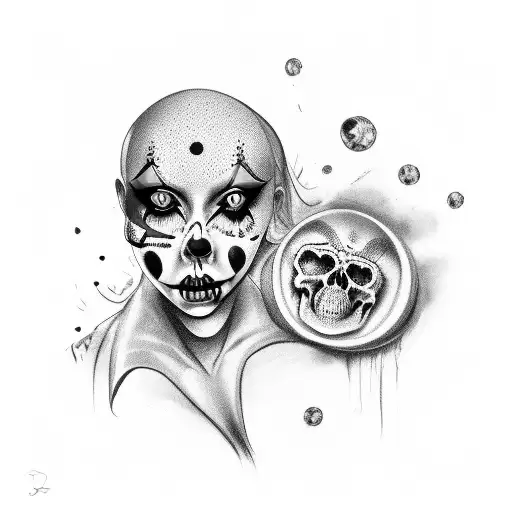 clown female with skull tattoo design idea