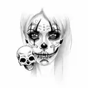clown female with skull tattoo design idea