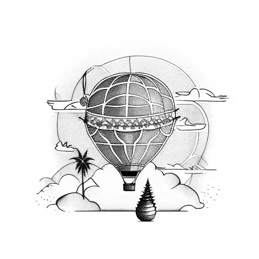 hot air balloon with palm tree tattoo design idea