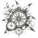 lilies and clock and a compass  tattoo design idea