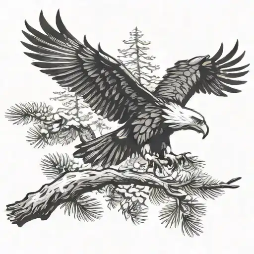 pinetree with a small eagle on a branch  tattoo design idea