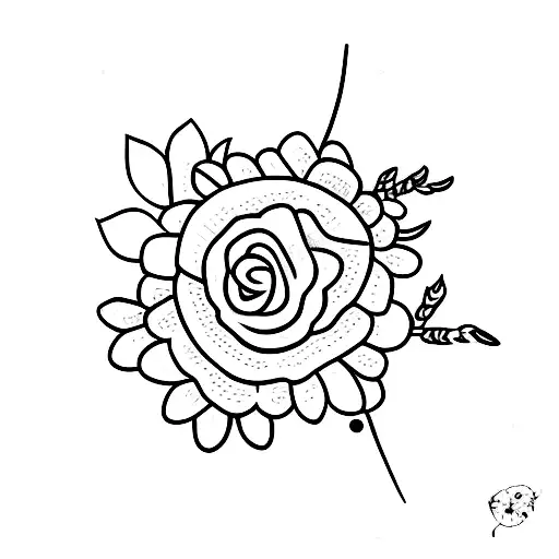 A minimalist tattoo of a coffee cup surrounded by summer flowers tattoo design idea