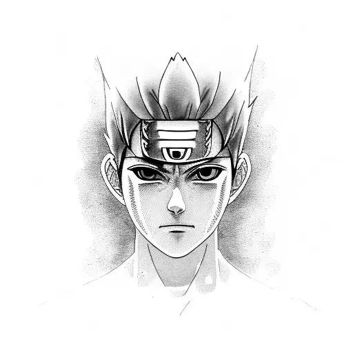 A dotwork portrait of Sasuke maldição with a dramatic expression tattoo design idea