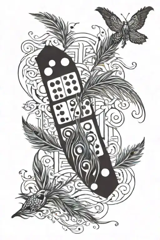 dominos falling against each and a peacock feather tattoo design idea