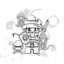 An intricate design of a lighter surrounded by video game characters tattoo design idea