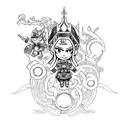 An intricate design of a lighter surrounded by video game characters tattoo design idea