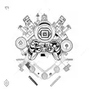 An intricate design of a lighter surrounded by video game characters tattoo design idea