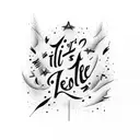 The words "it's called freefall" in a natural, handwritten cursive font, with just a few minimalistic line work sparkles tattoo design idea