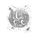 The words "it's called freefall" in a natural, handwritten cursive font, with just a few minimalistic line work sparkles tattoo design idea
