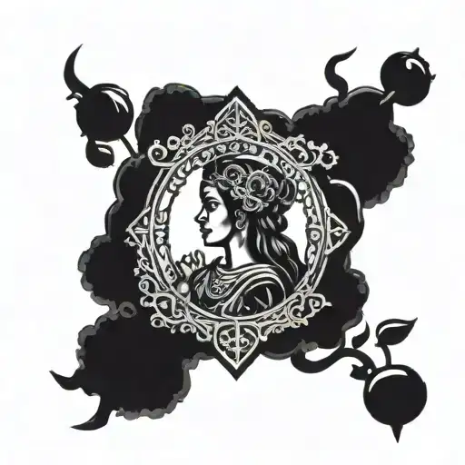 dark and dark goddess in tarot card tattoo design idea