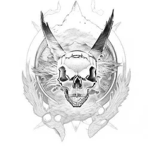 skull bear wolf raven tattoo design idea