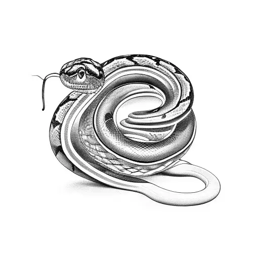 A tattoo design of a snake coiled around a computer mouse in a black-grey style tattoo design idea