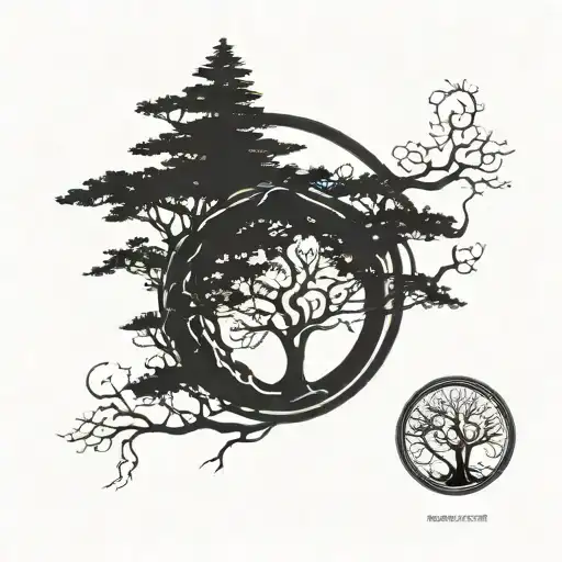 thick trunk tree in zen circle tattoo design idea