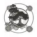 thick trunk tree in zen circle tattoo design idea