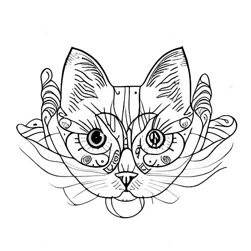 sweet cat and fresia flowers tattoo design idea