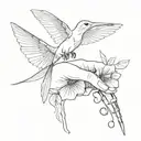 the skeleton hand reaches out with its index finger to a hummingbird with a beautiful long tail, touches it and the hummingbird falls dead. tattoo design idea