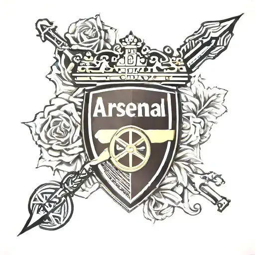 Arsenal FC tattoo with the name "James" incorporatd into the design tattoo design idea