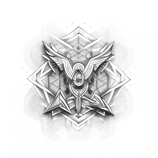 A tattoo of a mysterious symbol inspired by the Illuminati in dotwork style. tattoo design idea