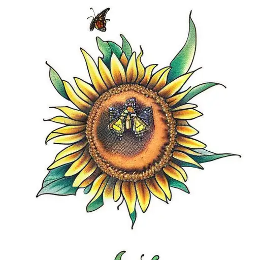 monarch butterfly on a sunflower tattoo design idea