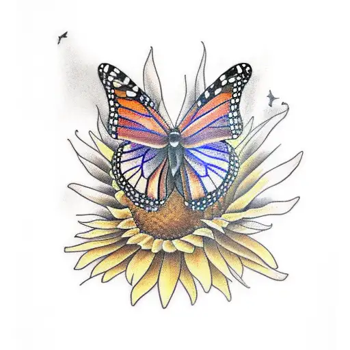 monarch butterfly on a sunflower tattoo design idea